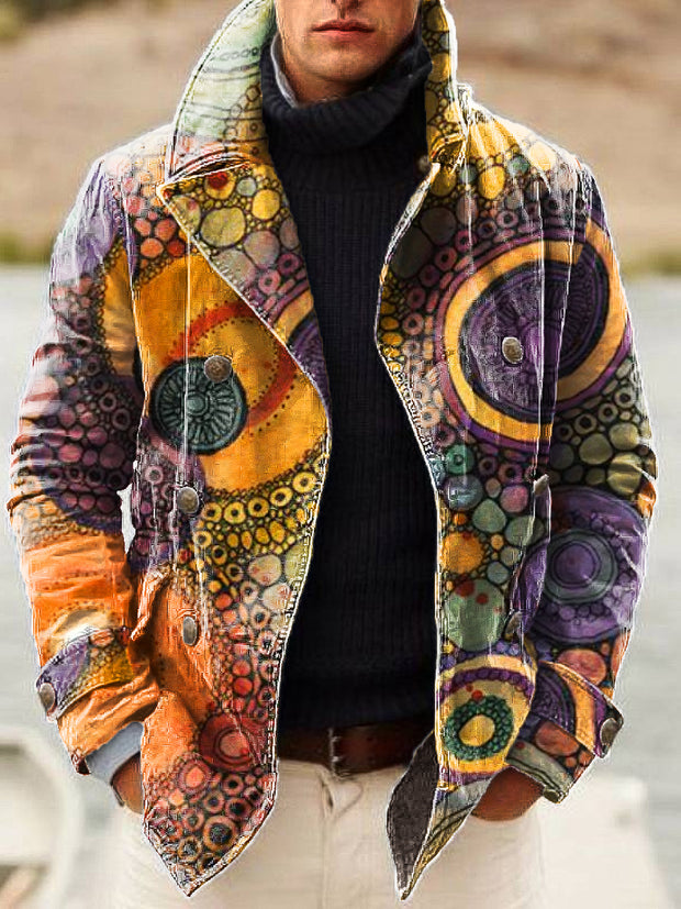 Gentleman Vintage Colorful Irregular Art Print Lapel Double Breasted Jacket