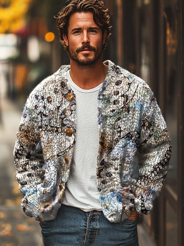 Gentleman withered leaf butterfly fashion print sweater cardigan