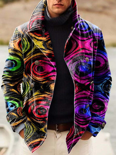 Men's colorful abstract irregular xian't print double-breasted jacket