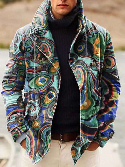 Men's fashion irregular-print double-breasted jacket