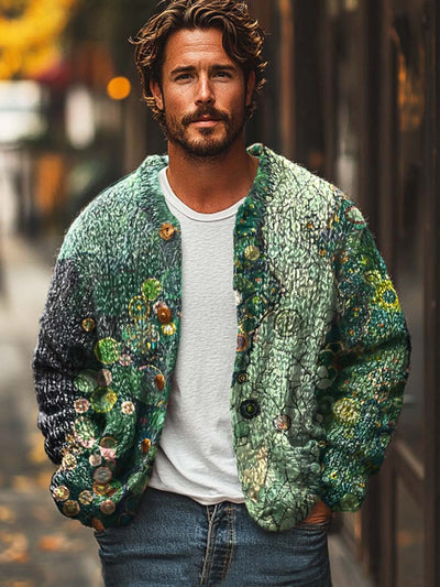 Men's abstract texture print sweater cardigan