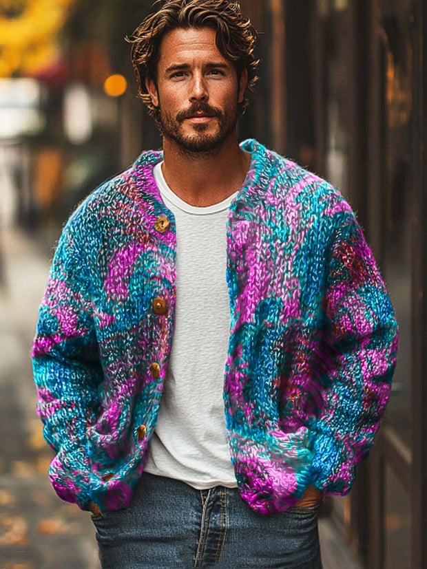 Men's Art Texture Fashion Print Sweater Cardigan