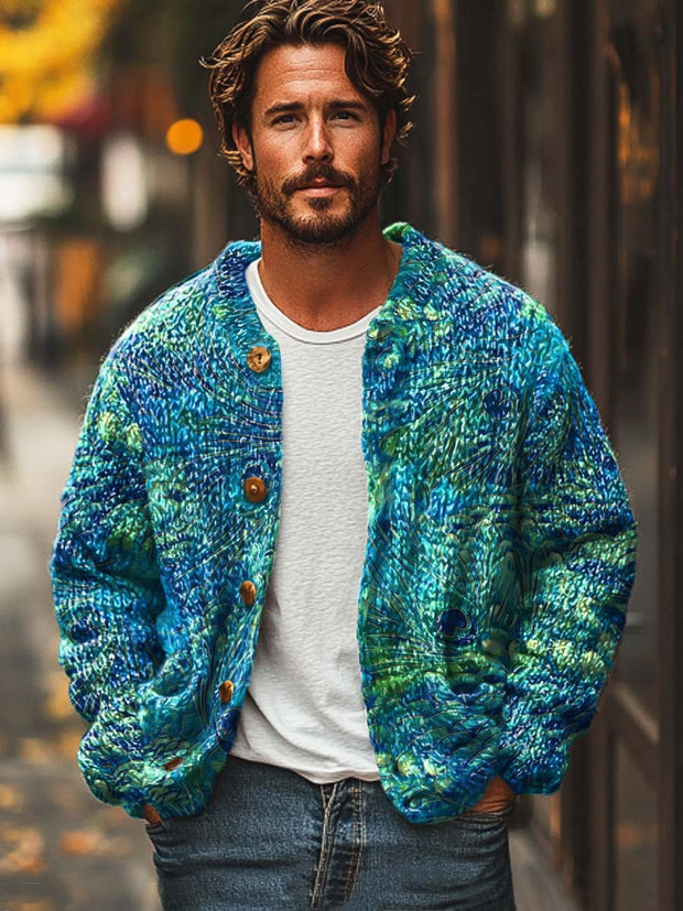 Men's fashion malachite print sweater cardigan