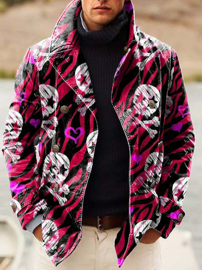 Men's skull zebra print heart-print double-breasted jacket