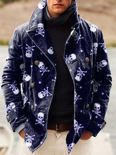 Men's fashion skull art print double-breasted jacket