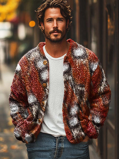 Men's fashion trend abstract print sweater cardigan