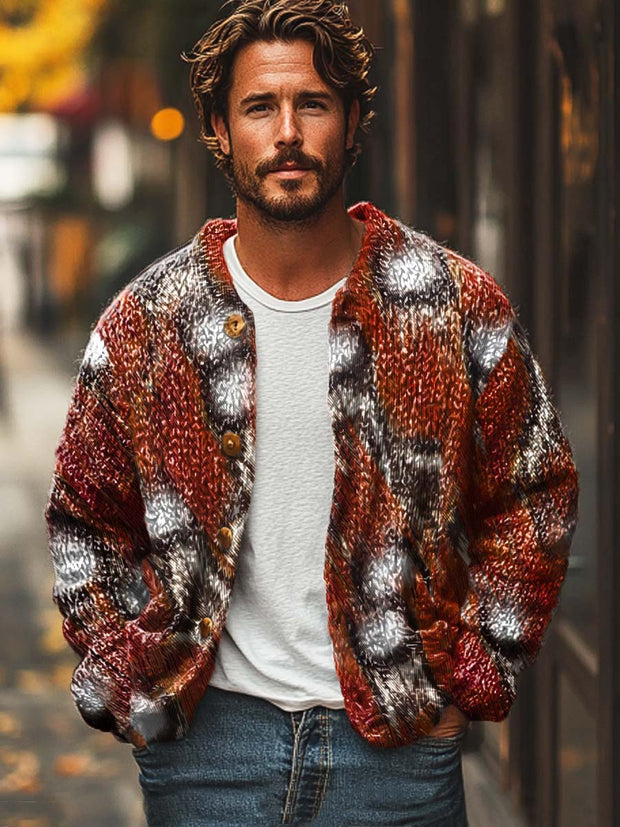 Men's fashion trend abstract print sweater cardigan