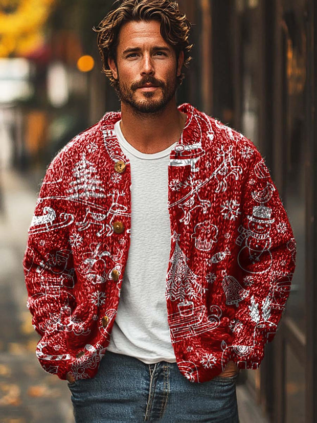 Men's Christmas cute print sweater cardigan