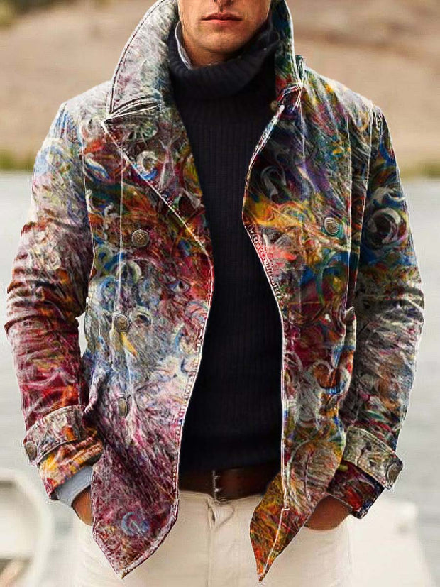 Men's abstract art fashion print double-breasted jacket