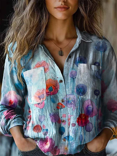 Women's classic and versatile floral print long-sleeved shirt