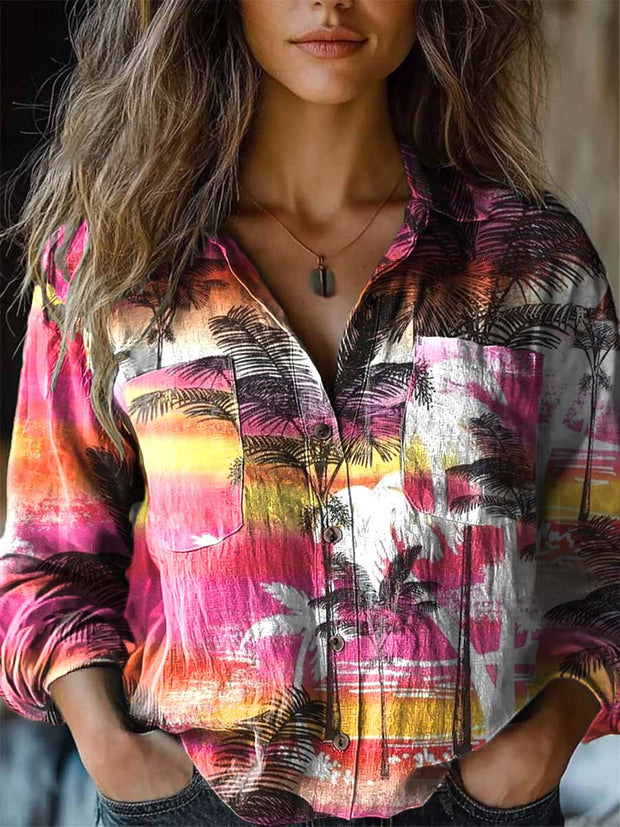 Women's Hawaiian style fashion printed long-sleeved shirt