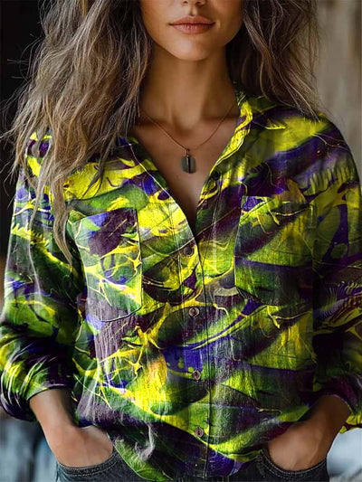 Women's fashionable cool personality print long-sleeved shirt