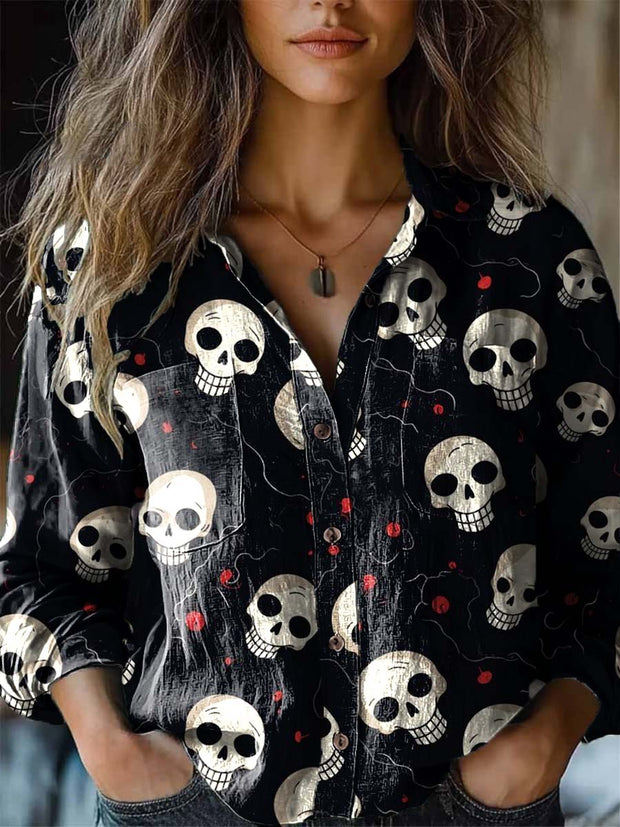 Women's funny and domineering skull print long-sleeved shirt