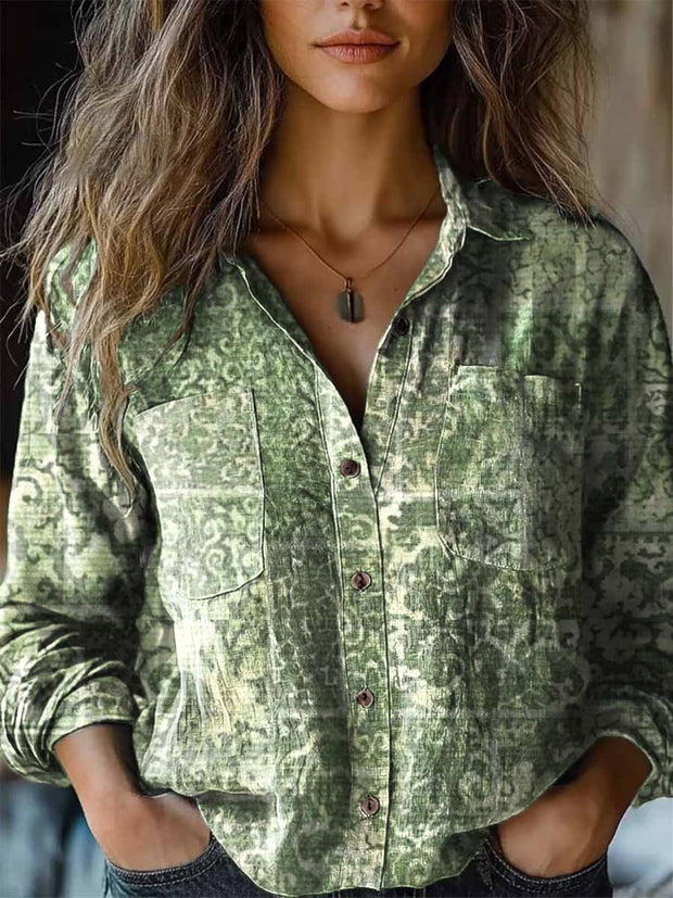 Women's fashion vintage ethnic print long sleeve shirt