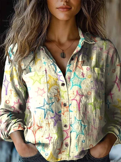 Women's colorful star fashion print long sleeve shirt