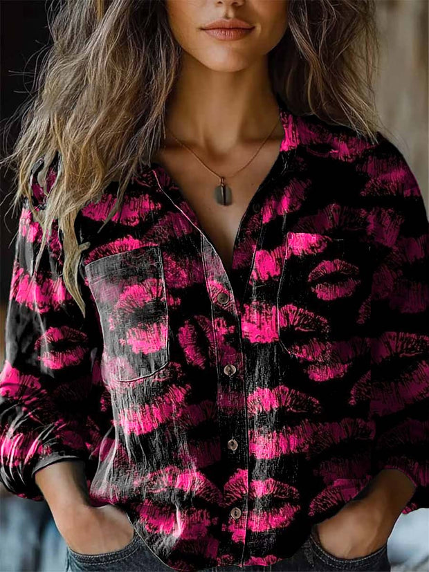 Women's fashion lip print art print print long sleeve shirt