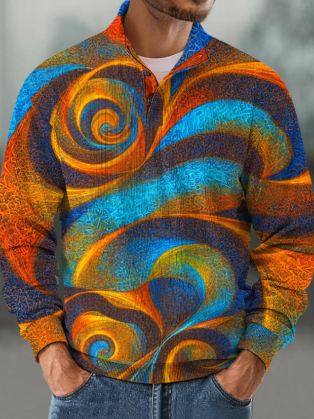 Gentleman Vintage Color Swirl Art Print Corduroy Stand-Up Sweatshirt