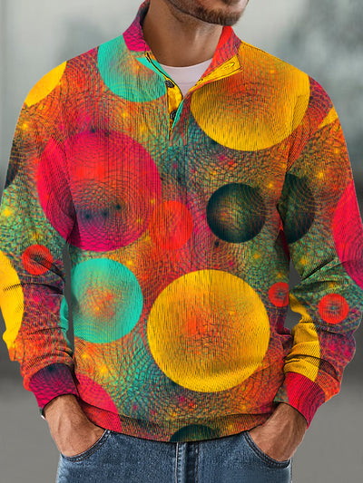 Gentleman Vintage Rainbow Color Round Art Print Corduroy Stand Up Sweatshirt