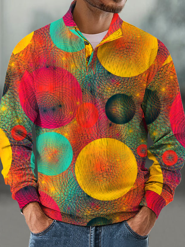 Gentleman Vintage Rainbow Color Round Art Print Corduroy Stand Up Sweatshirt