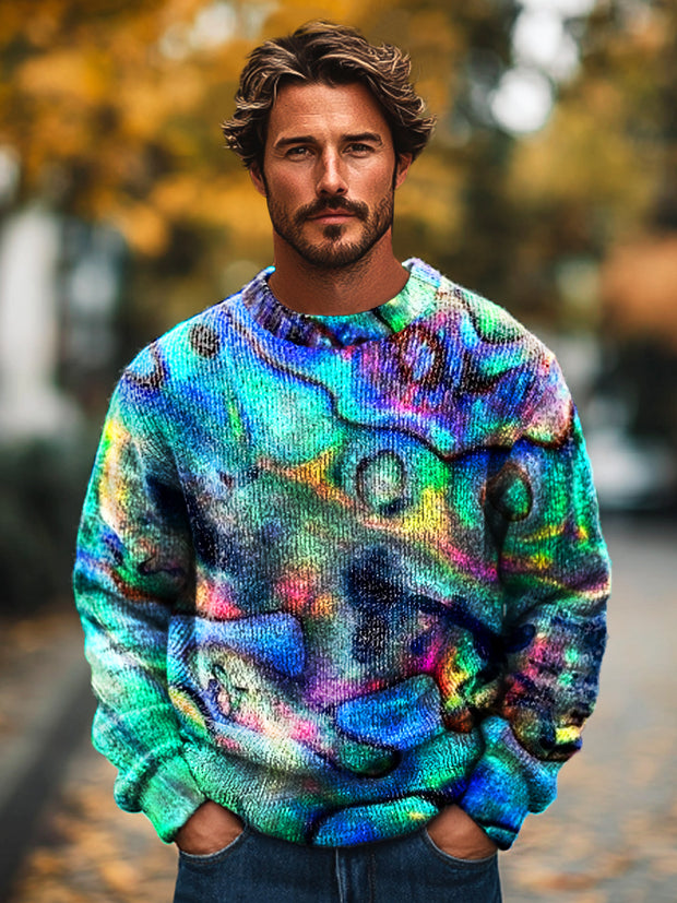 Gentleman's Vintage Mother of Pearl Halo Art Print Knit Crew Neck Pullover Hoodie