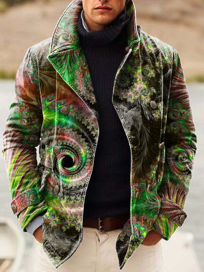 Men's abstract statement vintage art print double-breasted jacket