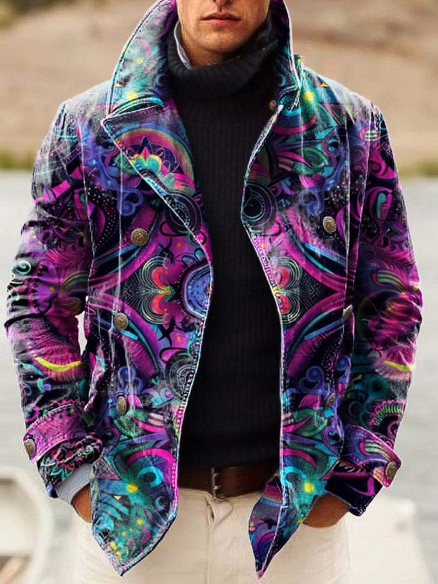 Men's abstract statement art print double-breasted jacket