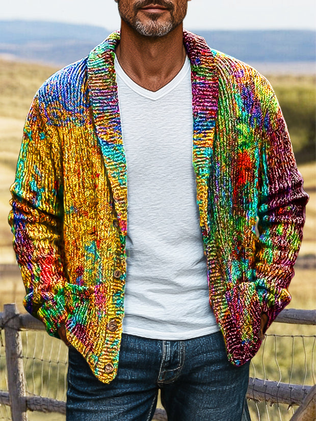 Gentleman Vintage Abstract Multicolor Graffiti Art Print Lapel Sweater Cardigan