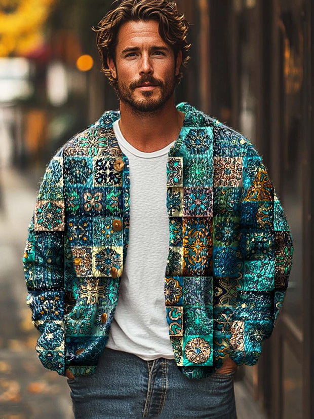 Men's fashion vintage ethnic print sweater cardigan