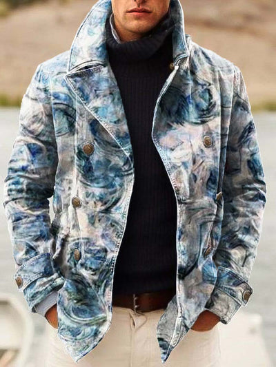 Men's fashion hazy fluid art print double-breasted jacket