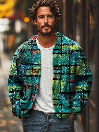 Men's Irregular Geometric Elements Printed Sweater Cardigan