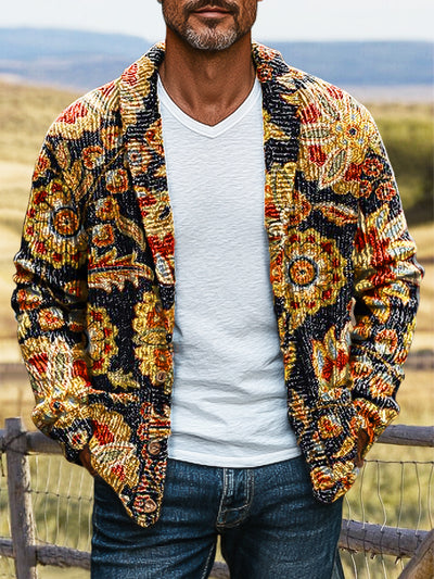 Gentleman Vintage Colorful Paisley Art Print Lapel Sweater Cardigan