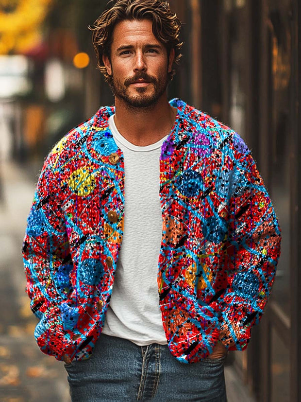 Gentleman abstract color entwined art print sweater cardigan