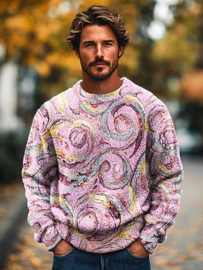 Gentleman's abstract swirl art print crewneck base sweater