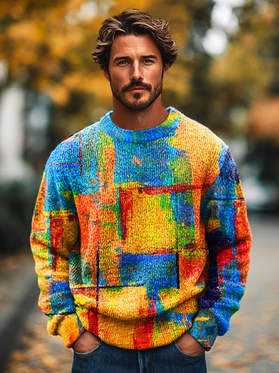 Gentleman Vintage Colorful Graffiti Art Print Knit Crew Neck Pullover Sweatshirt