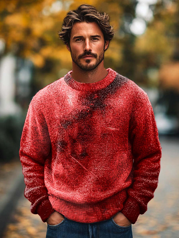 Men's fashion red trend-print crewneck sweater