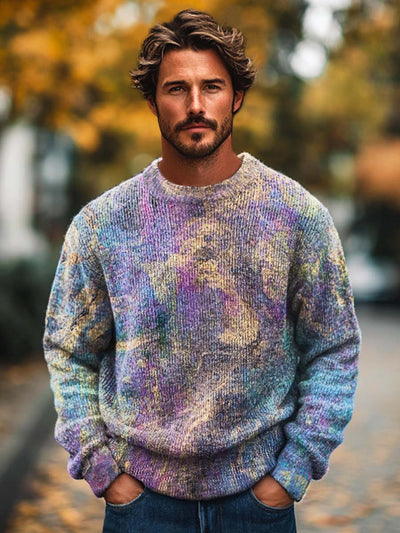 Men's crewneck sweater in classic color smudge print