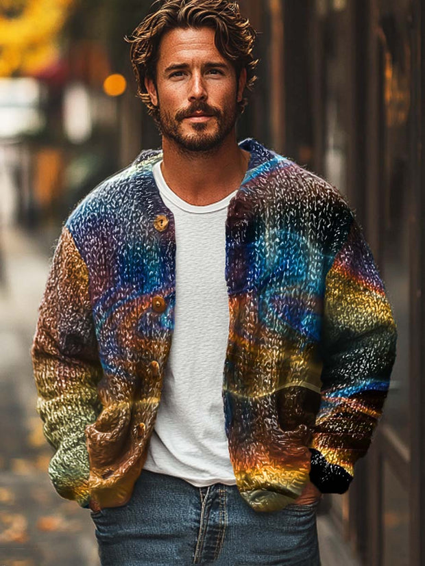 Men's fashion abstract art print sweater cardigan