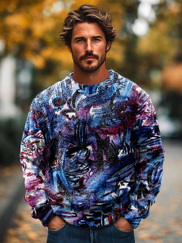 Men's fashion handsome graffiti print crewneck sweater