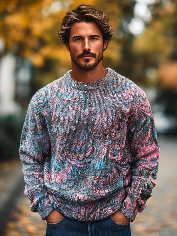 Men's elegant gentleman versatile printed crewneck sweater