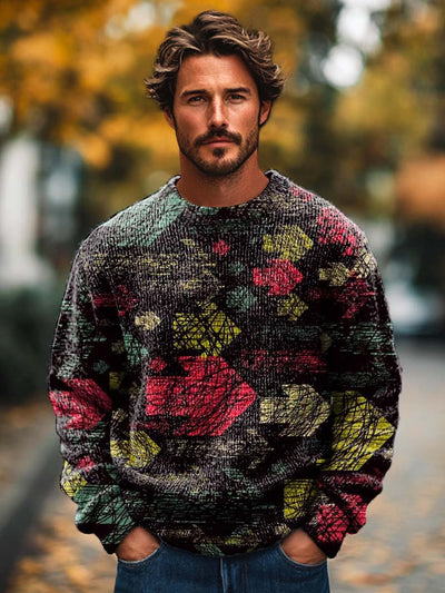 Men's fashion abstract colored arrow print crew neck sweater