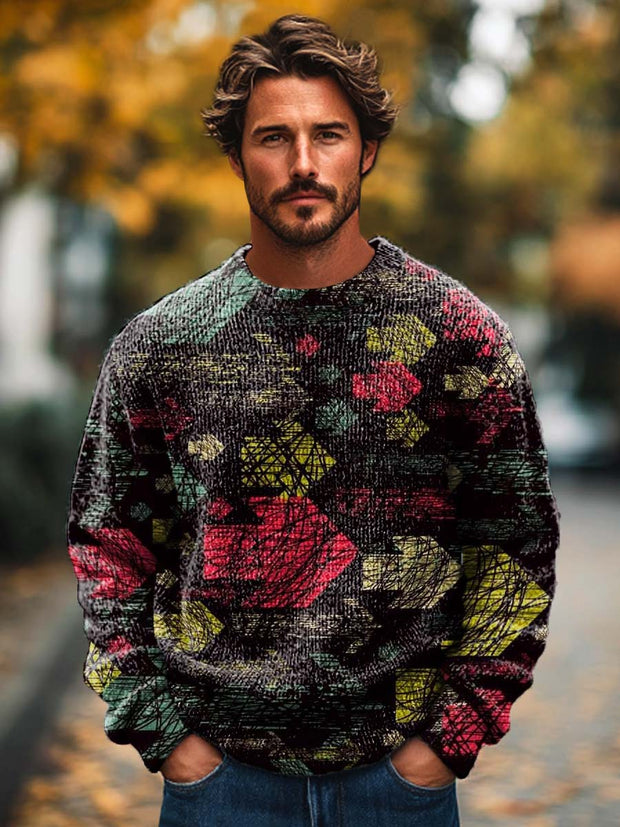 Men's fashion abstract colored arrow print crew neck sweater