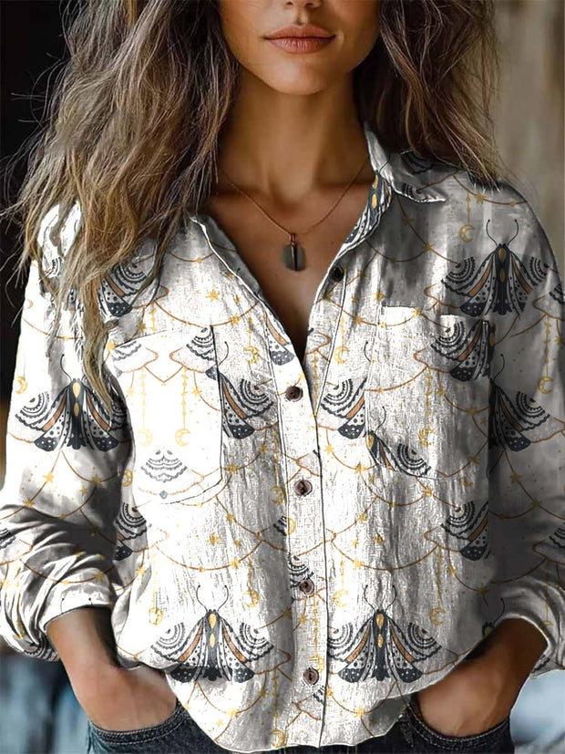 Women's moth abstract fashion print long sleeve shirt