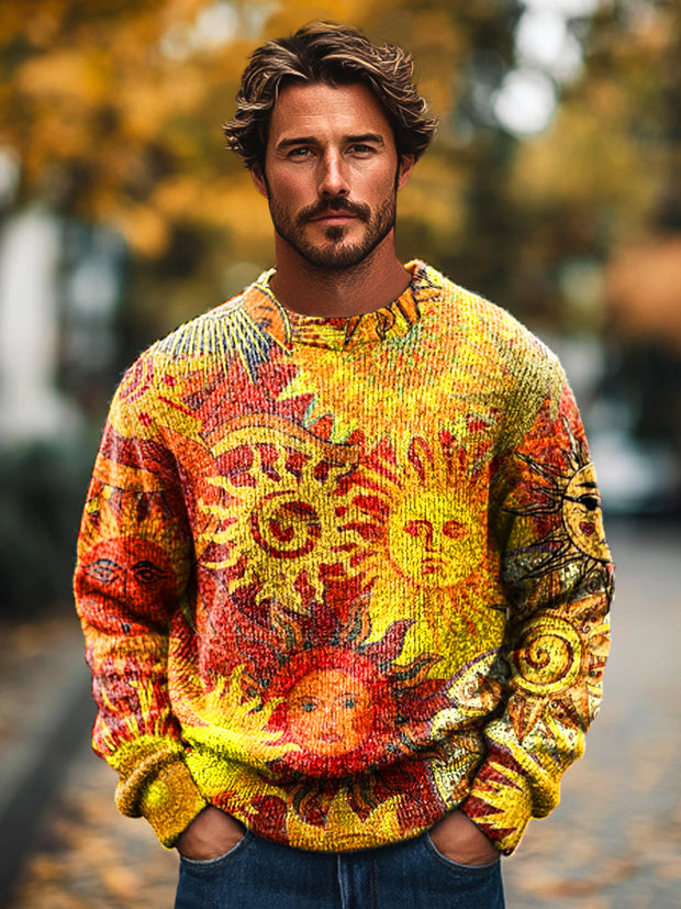 Gentleman's Vintage Helios Art Print Knit Crew Neck Pullover Hoodie