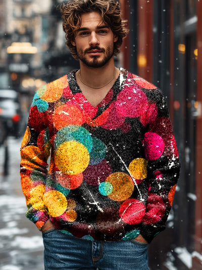 Gentleman Vintage Iridescent Light Art Print Knit V-Neck Pullover Shirt