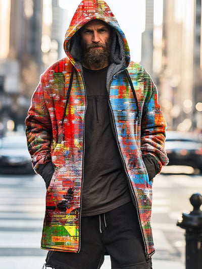 Gentleman Vintage Colorful Graffiti Art Print Thick Padded Hooded Zipper Jacket