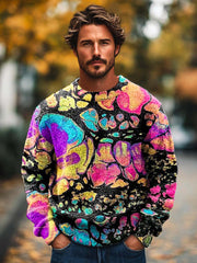 Men's abstract art print long-sleeved crewneck sweater