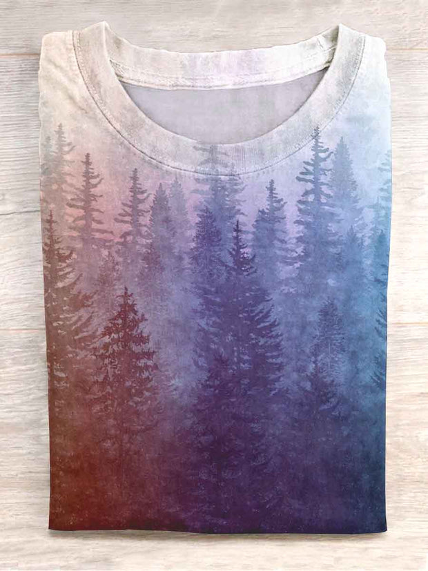 Unisex Forest Tree Print Casual T-shirt