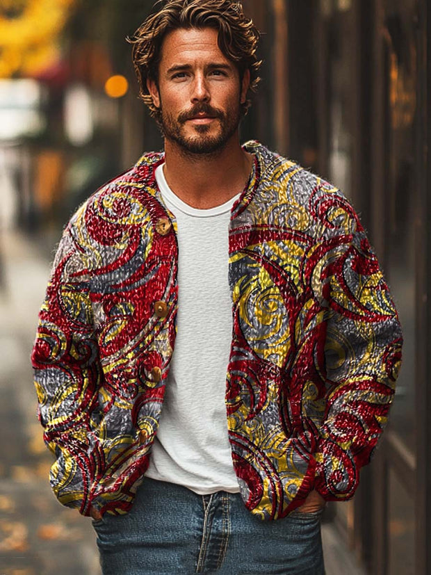 Men's fashion trends abstract texture art print sweater cardigan