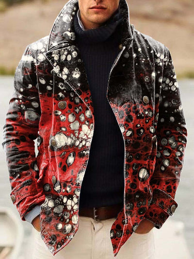 Men's fashion abstract texture art print double-breasted jacket with lapels