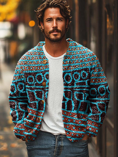 Men's fashion abstract art print sweater cardigan